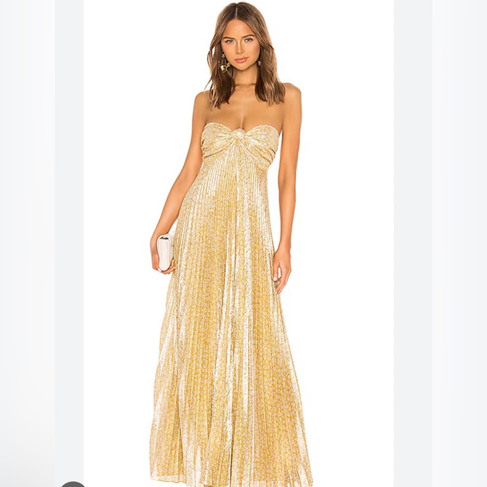 ALEXIS Joya Dress Pleated Gold Gown